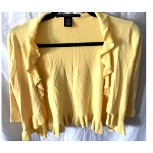 89th & Madison Yellow Ruffled Cardigan Open Front Cropped Sweater Knit Top